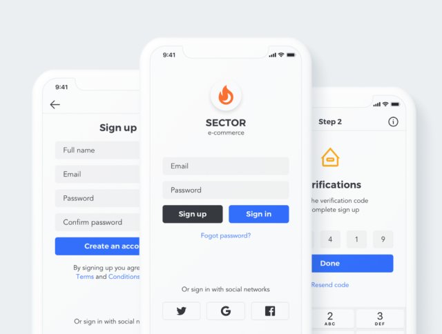 30个高质量的模板，非常适合制作电子商务应用，Sector UI Kit。电子商务