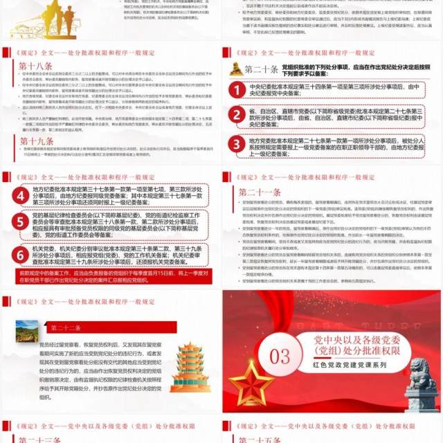 红色党政风处分违纪党员批准权限和程序规定PPT模板 红色党政风处分违纪党员批准权限和程序规定PPT模板