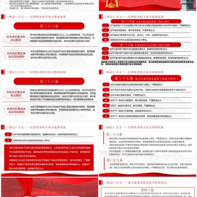 红色党政风处分违纪党员批准权限和程序规定PPT模板 红色党政风处分违纪党员批准权限和程序规定PPT模板