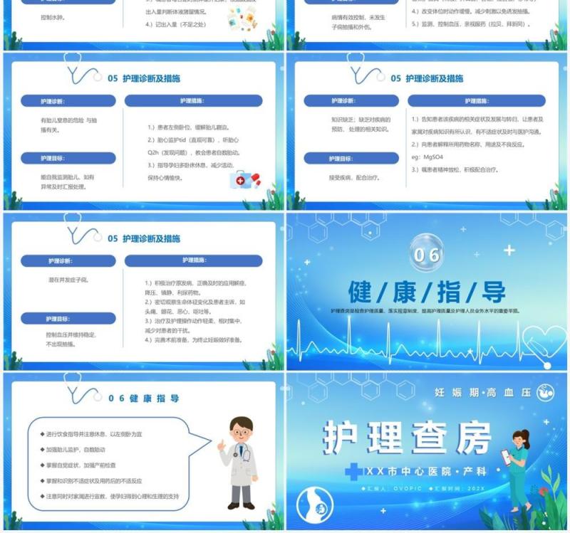 蓝色卡通风妊娠期高血压护理查房PPT模板