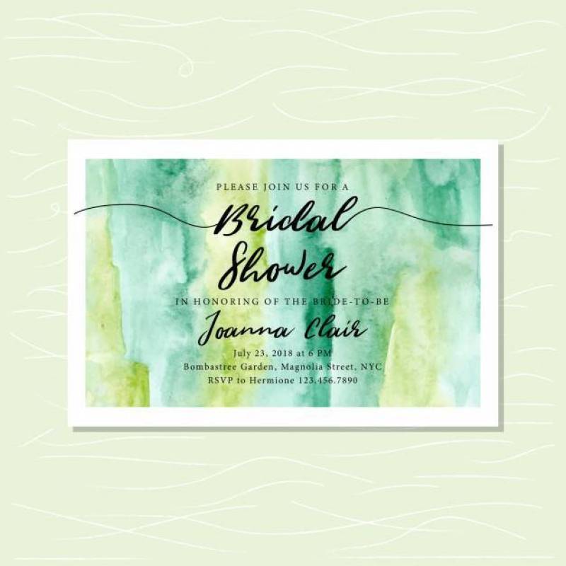 新娘送礼会请柬与抽象绿色水彩背景