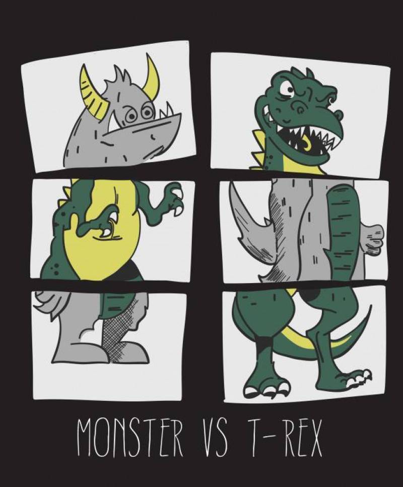 T恤打印的可爱的怪物＆恐龙矢量设计
