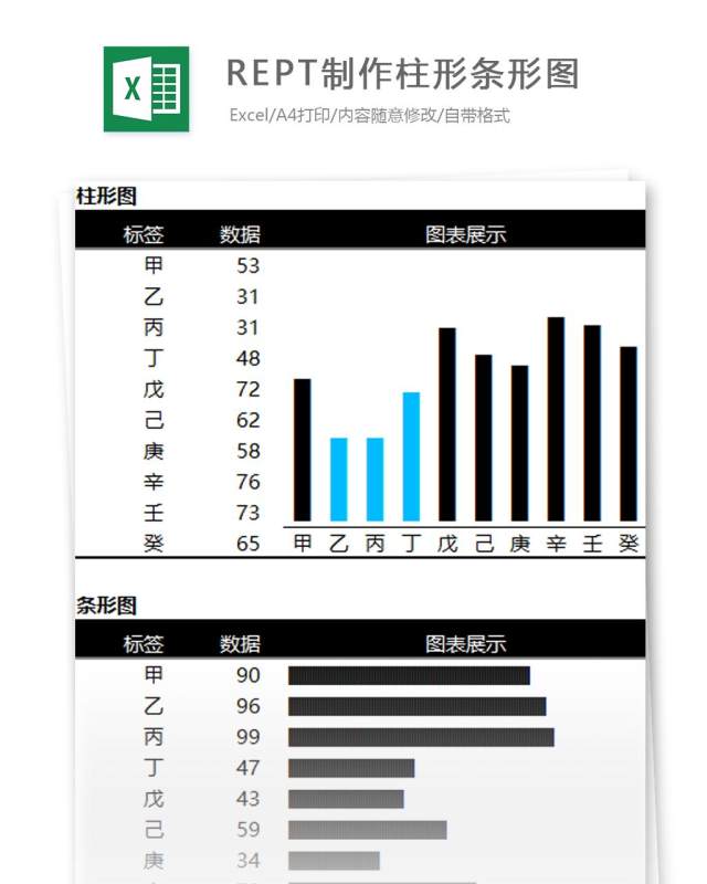 REPT制作柱形条形图Excel表格模板