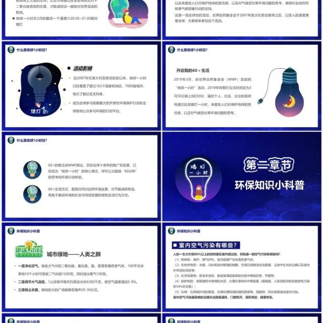 蓝色卡通风地球一小时环保PPT模板 蓝色卡通风地球一小时环保PPT模板