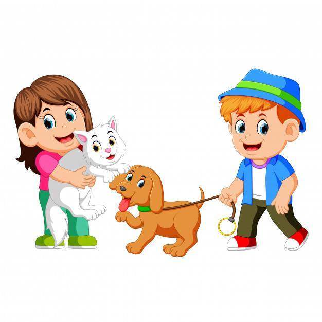 孩子们和他们的宠物