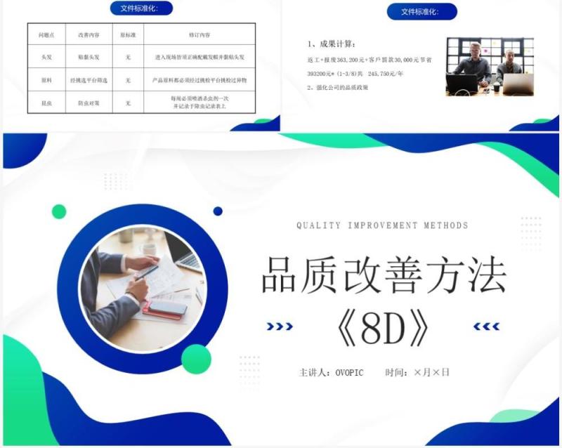 蓝绿色品质改善方法8d知识介绍PPT模板