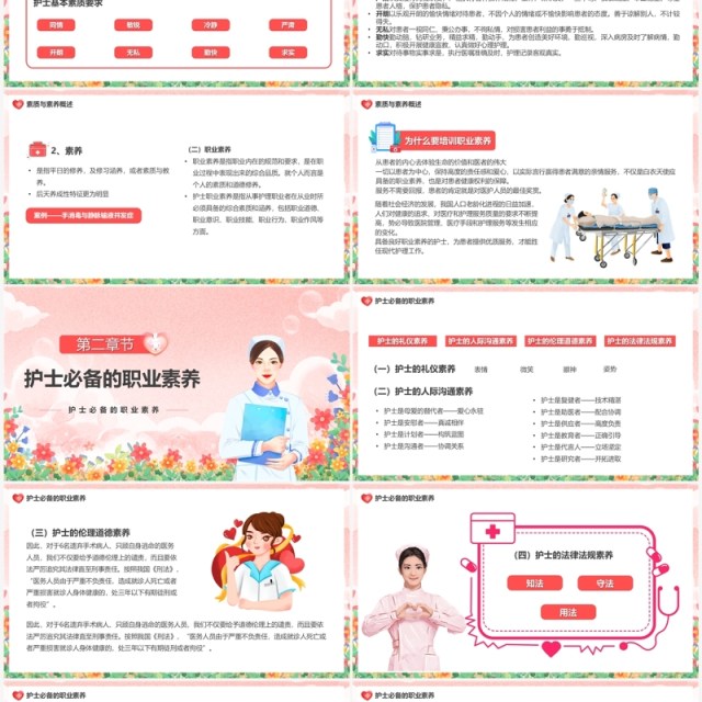 粉色卡通风护士职业素养PPT模板 粉色卡通风护士职业素养PPT模板