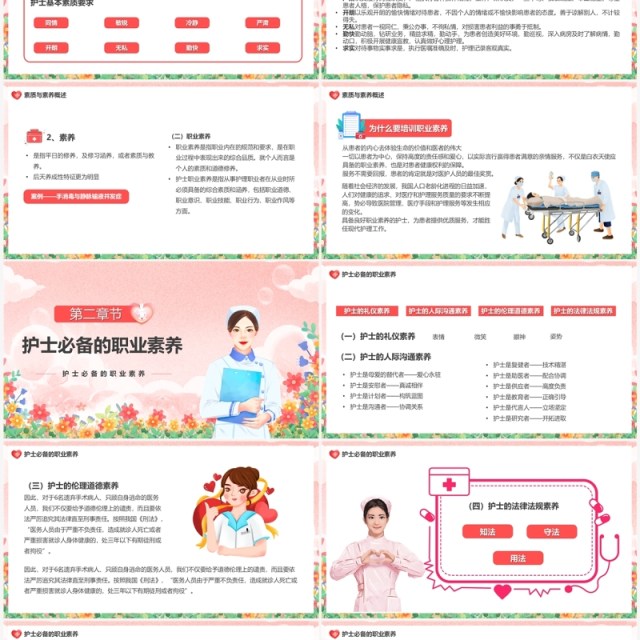 粉色卡通风护士职业素养PPT模板