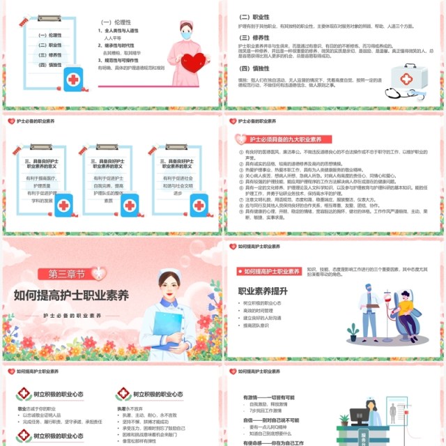 粉色卡通风护士职业素养PPT模板