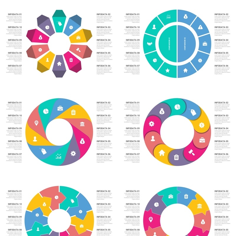 彩色十项循环图信息图表ppt素材