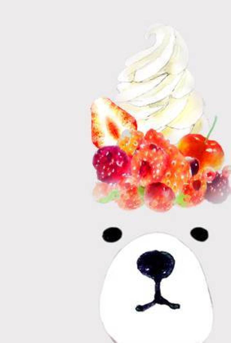 北极熊和冻糕在炎热的天气里