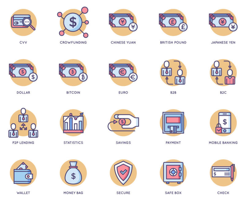91金融科技产业的矢量图标，91 Fintech图标|奶油糖果系列