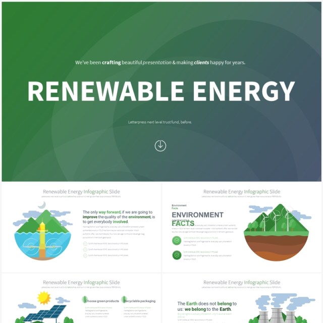 绿色系可再生能源绿色生态创意插画PPT素材RENEWABLE ENERGY