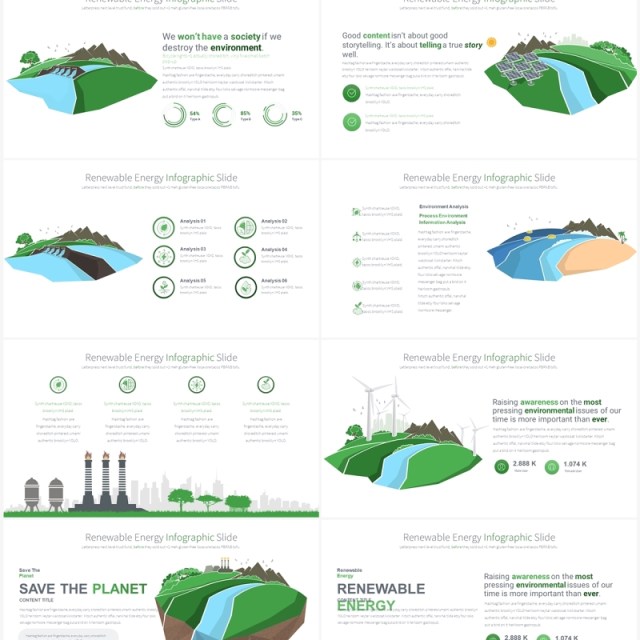 绿色系可再生能源绿色生态创意插画PPT素材RENEWABLE ENERGY