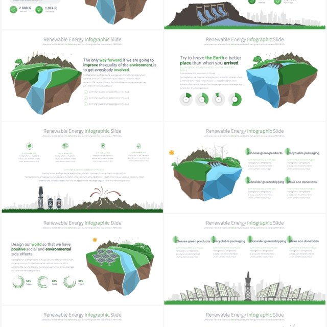 绿色系可再生能源绿色生态创意插画PPT素材RENEWABLE ENERGY