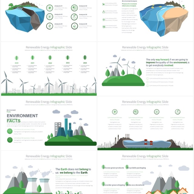 绿色系可再生能源绿色生态创意插画PPT素材RENEWABLE ENERGY