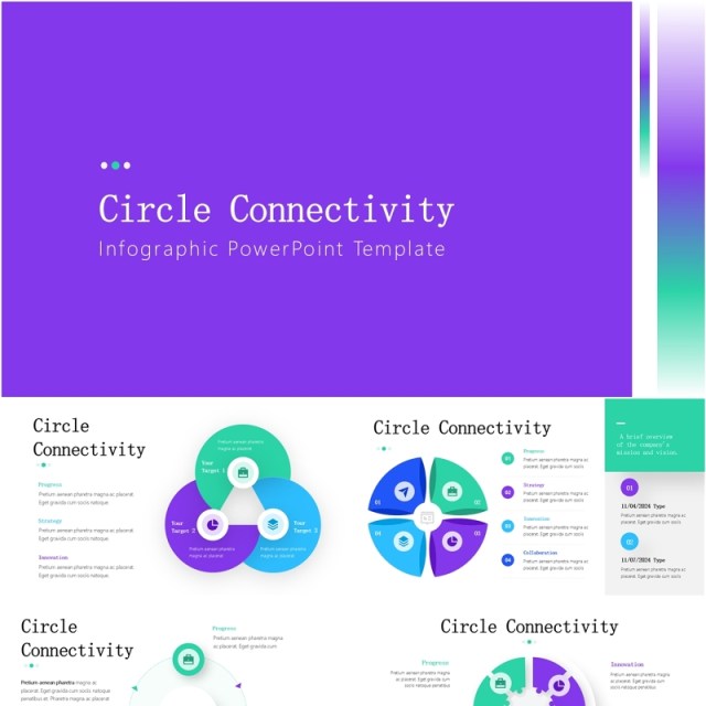 圆形信息图表PPT模板素材Circle Connectivity Infographics