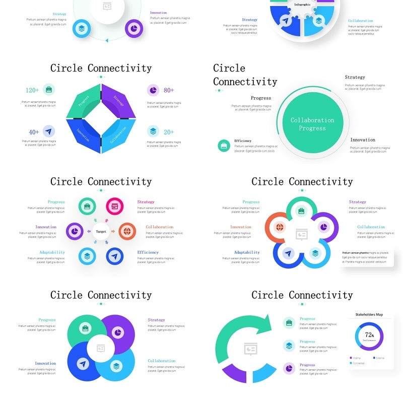 圆形信息图表PPT模板素材Circle Connectivity Infographics