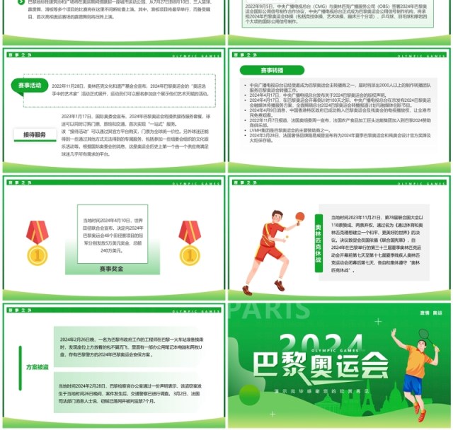 绿色卡通风巴黎奥运会介绍PPT模板 绿色卡通风巴黎奥运会介绍PPT模板