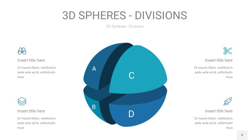 青色3D球体切割PPT信息图8