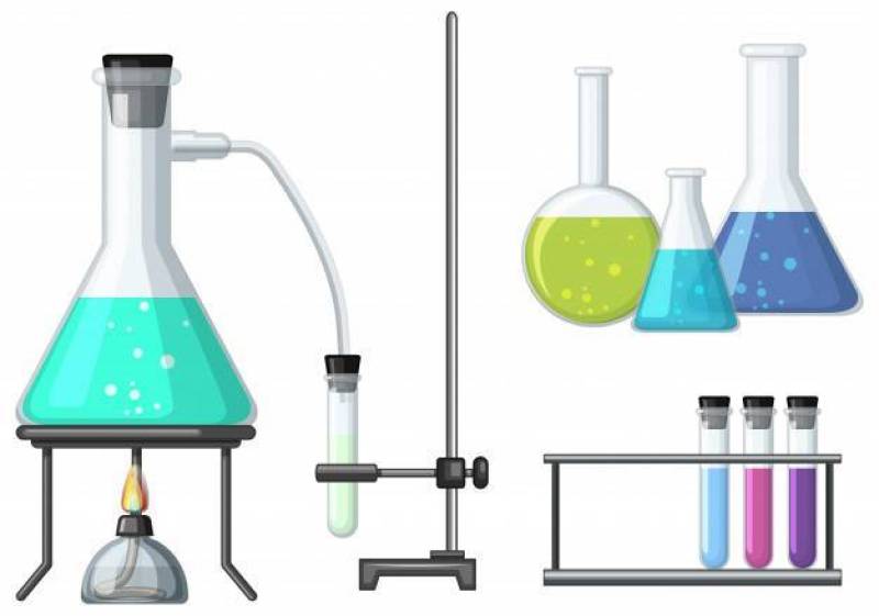 Science beakers with burner