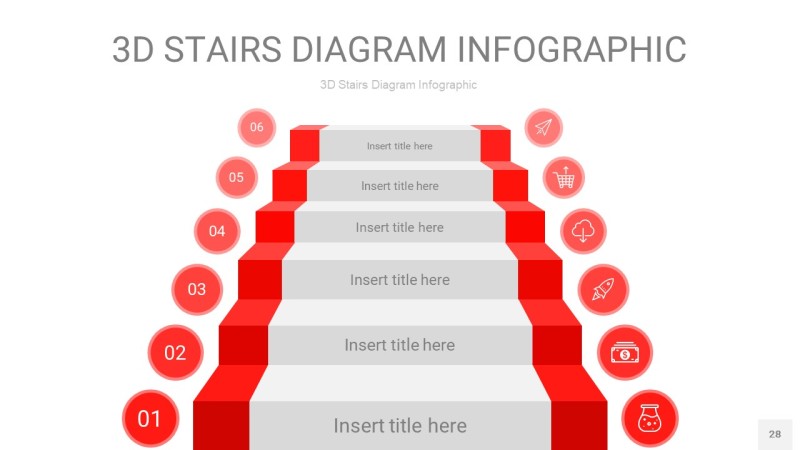红色3D阶梯PPT图表28
