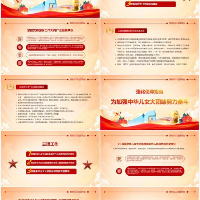 红色简约中国风聚焦2022年全国两会PPT模板 红色简约中国风聚焦2022年全国两会PPT模板