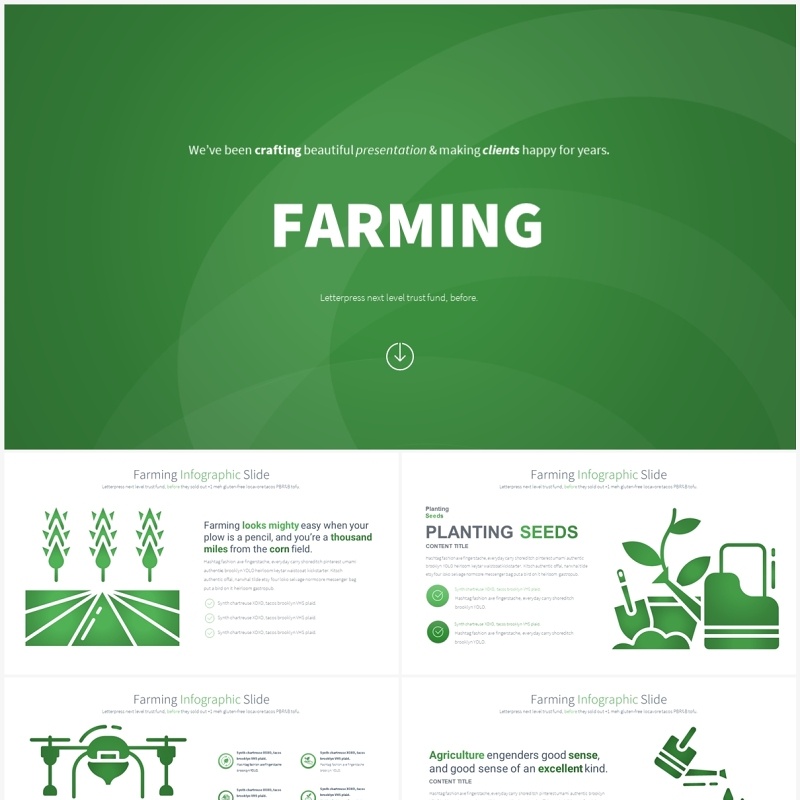 绿色农业创意插画PPT素材模板FARMING