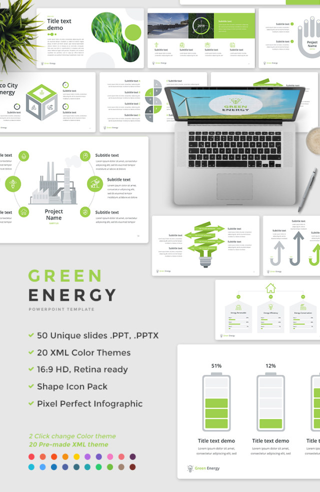 绿色能源PPT幻灯片演示信息图表素材green energy powerpoint template