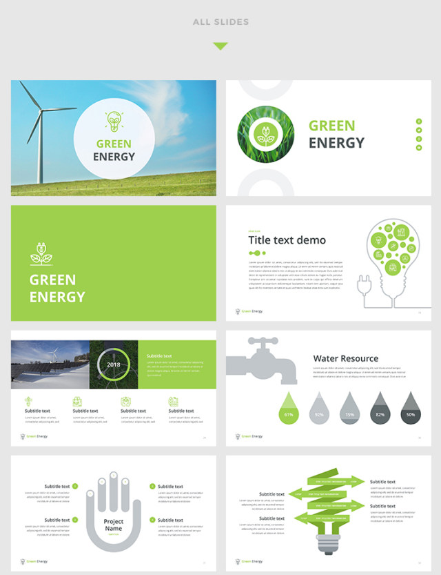 绿色能源PPT幻灯片演示信息图表素材green energy powerpoint template