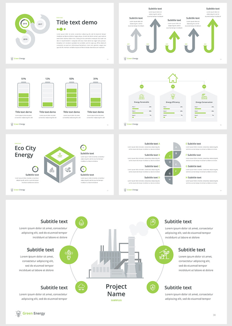 绿色能源PPT幻灯片演示信息图表素材green energy powerpoint template