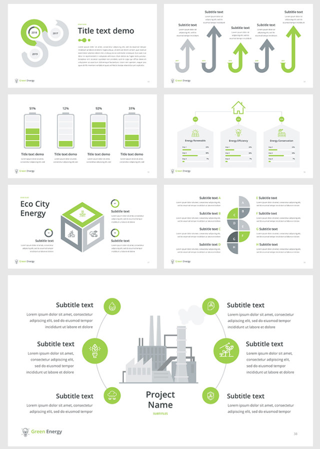 绿色能源PPT幻灯片演示信息图表素材green energy powerpoint template