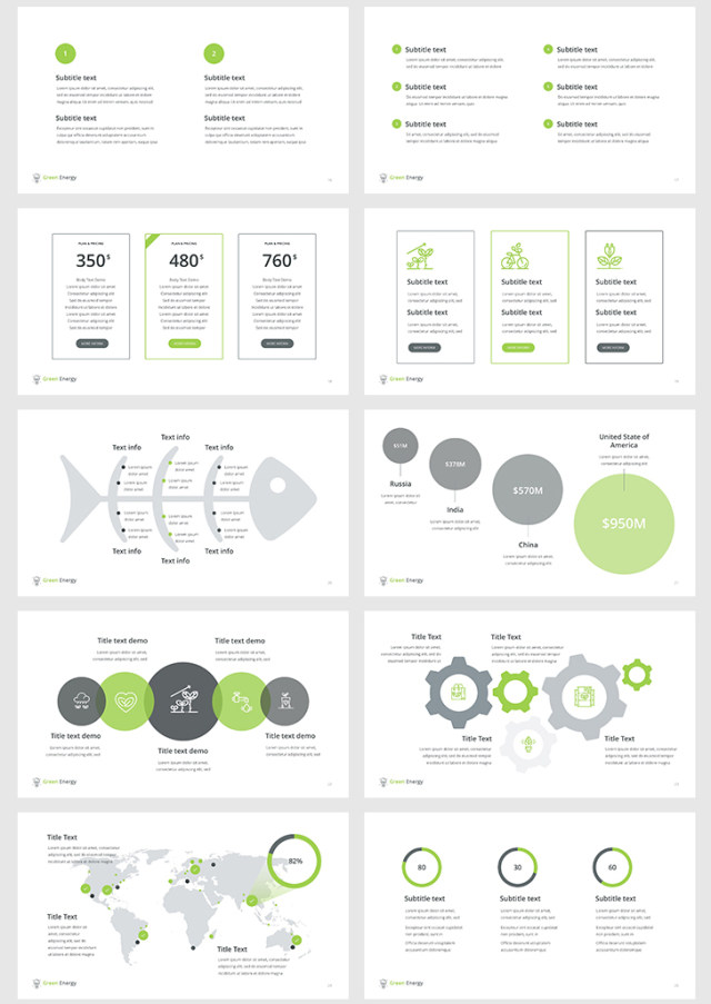 绿色能源PPT幻灯片演示信息图表素材green energy powerpoint template