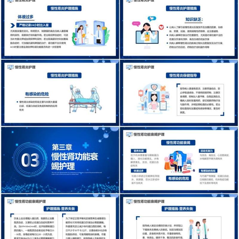 蓝色卡通风肾脏护理知识教育PPT模板