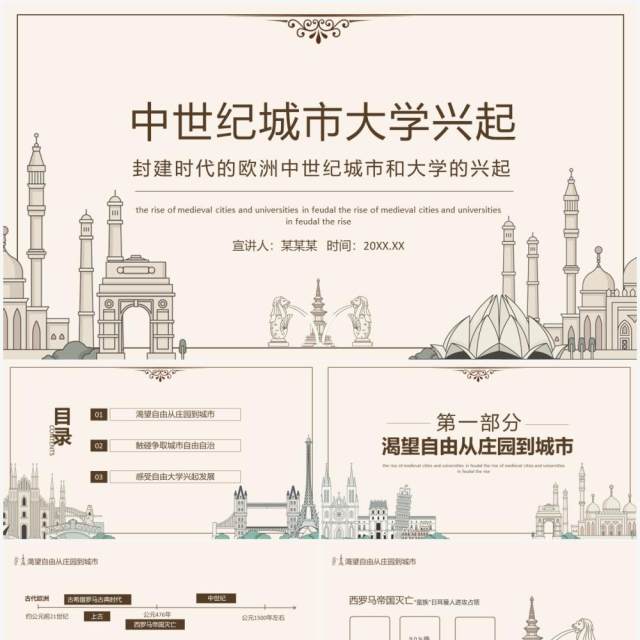 封建时代的欧洲中世纪城市和大学的兴起动态PPT模板 封建时代的欧洲中世纪城市和大学的兴起动态PPT模板