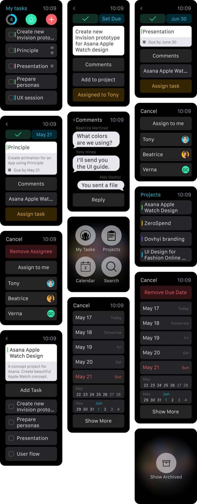 Asana Apple Watch 任务应用界面 Asana Apple Watch 任务应用界面