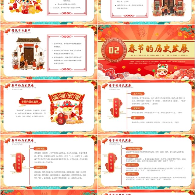 红色中国风中国传统节日春节介绍PPT模板