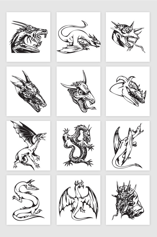 矢量手绘线描龙纹身图案素材 矢量手绘线描龙纹身图案素材