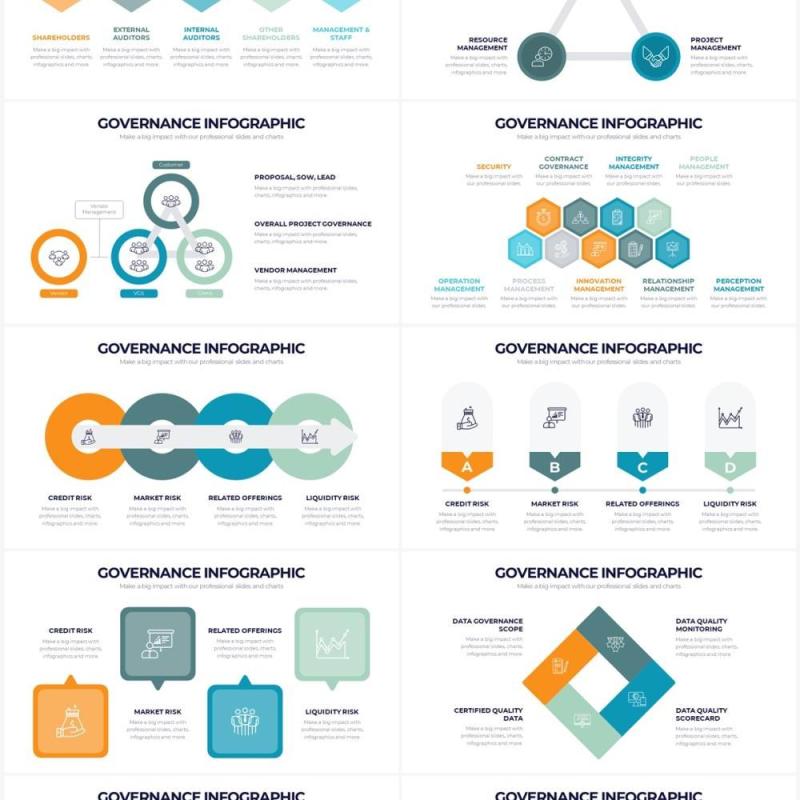 彩色系公司结构管理并列关系PPT信息图素材Governance Powerpoint Infographics