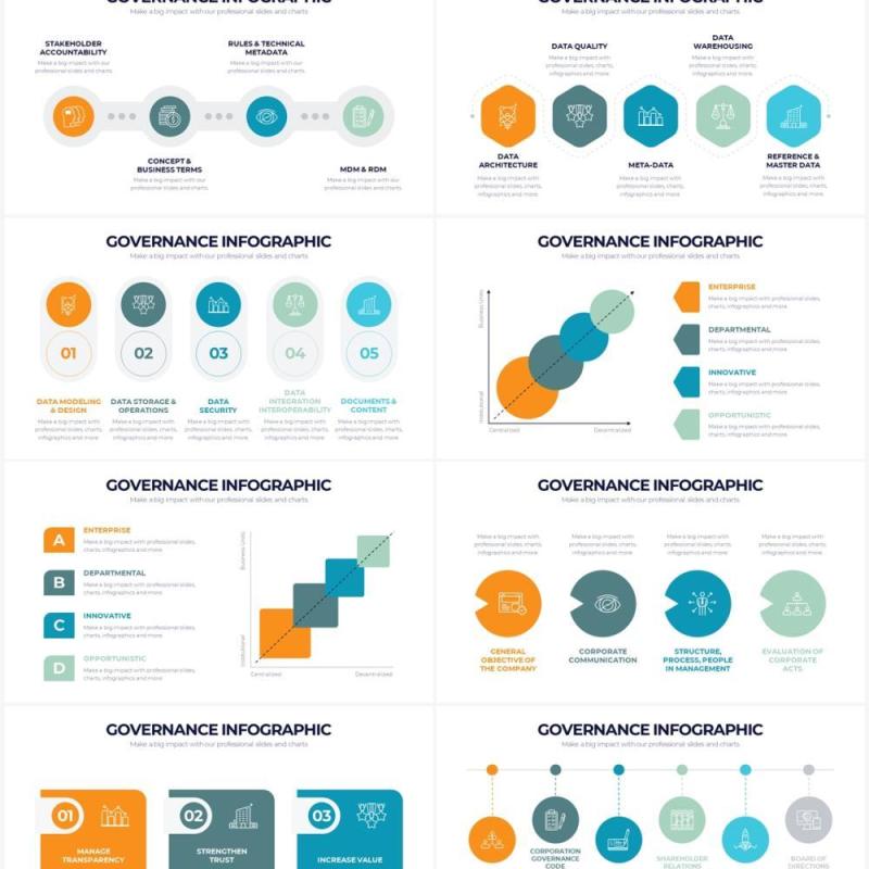 彩色系公司结构管理并列关系PPT信息图素材Governance Powerpoint Infographics