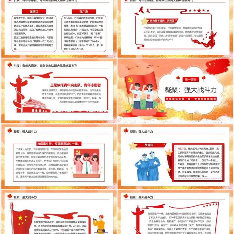 红色卡通青春心向党奋战疫情中PPT模板
