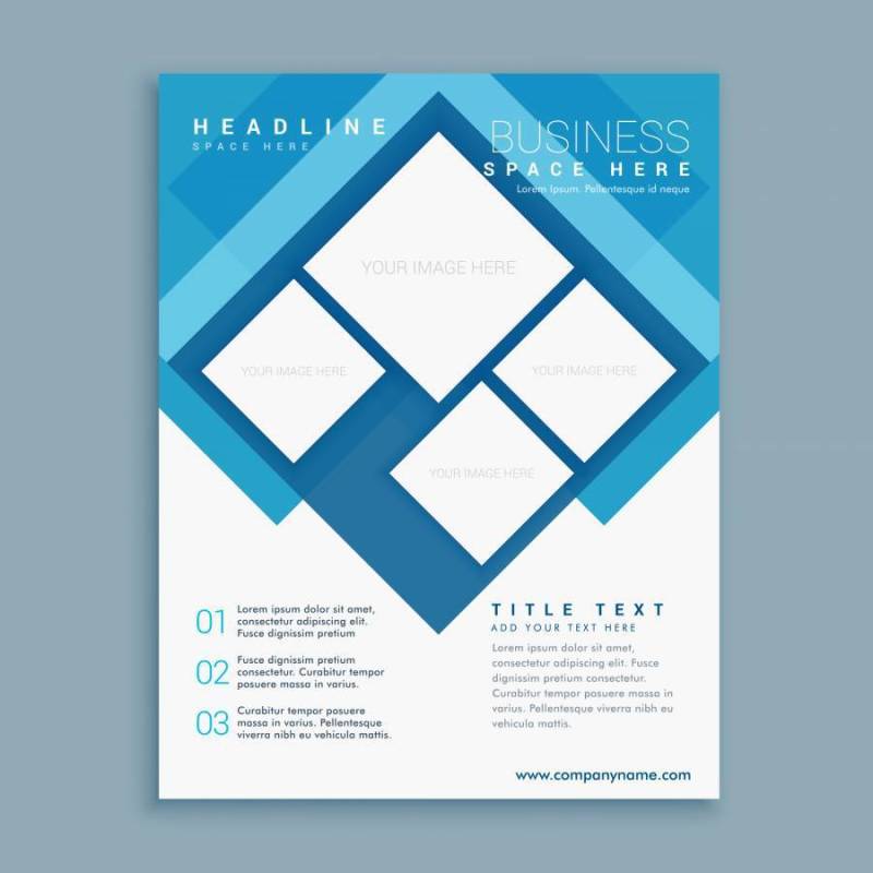 时尚的蓝色宣传册传单设计模板与正方形形状