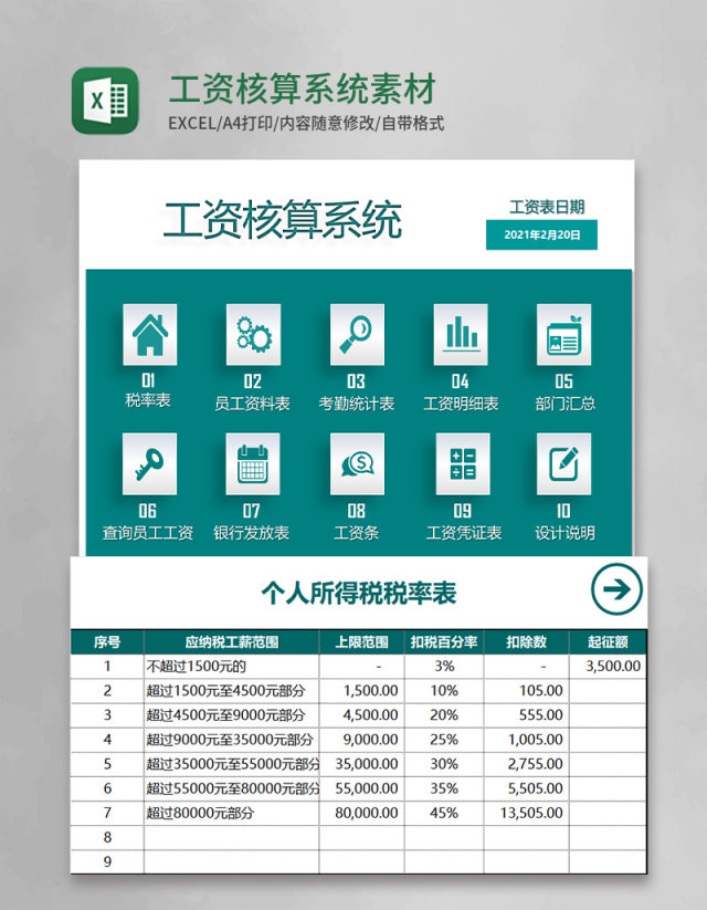 工资核算系统Excel素材