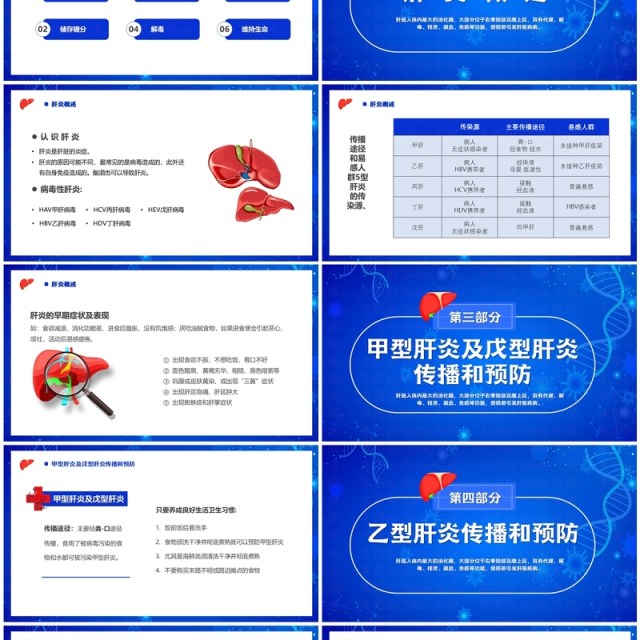 蓝色卡通风肝病健康宣教PPT模板