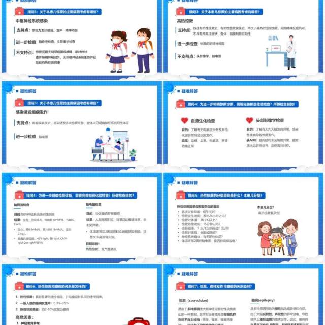 蓝色卡通小儿惊厥病例分析PPT模板