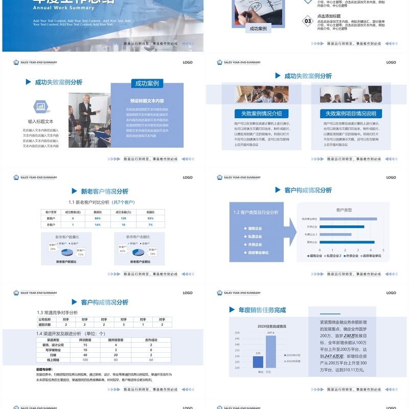 蓝色商务风销售年终总结PPT模板