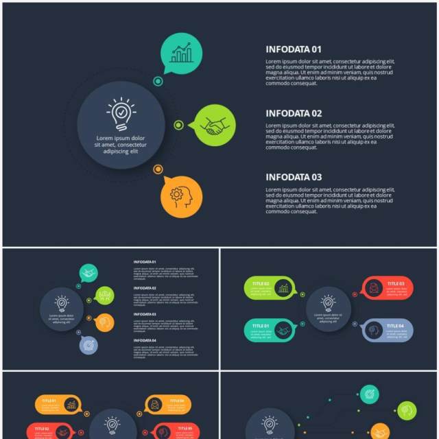 深色背景彩色流程图表关系结构图PPT素材Flow chart