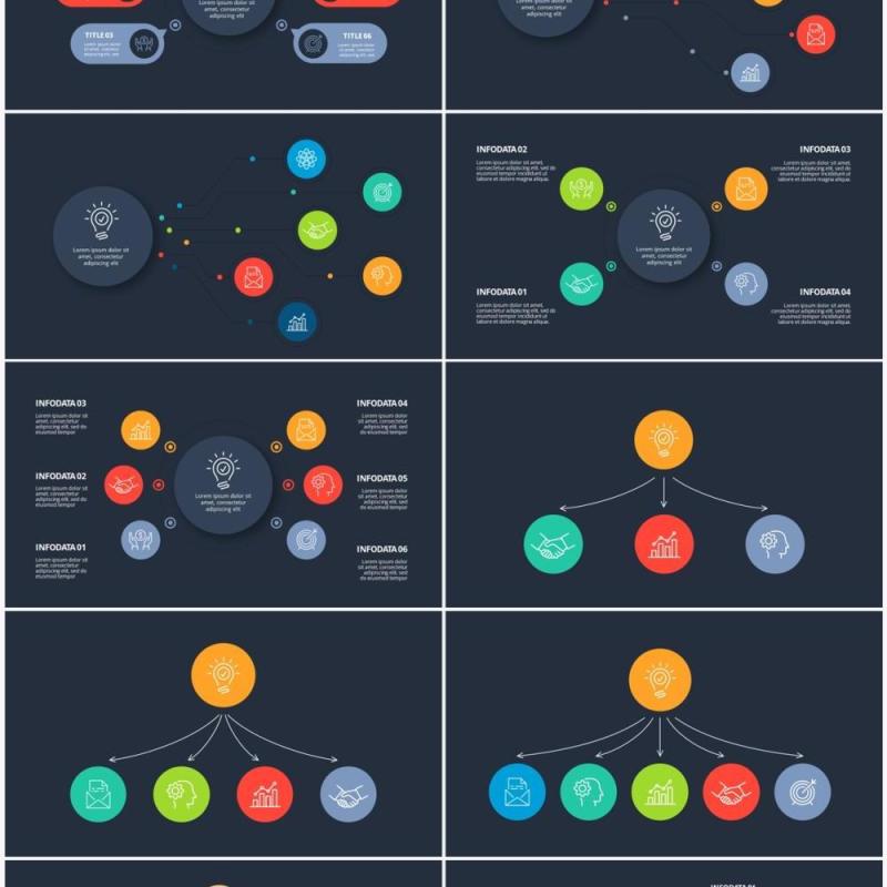 深色背景彩色流程图表关系结构图PPT素材Flow chart