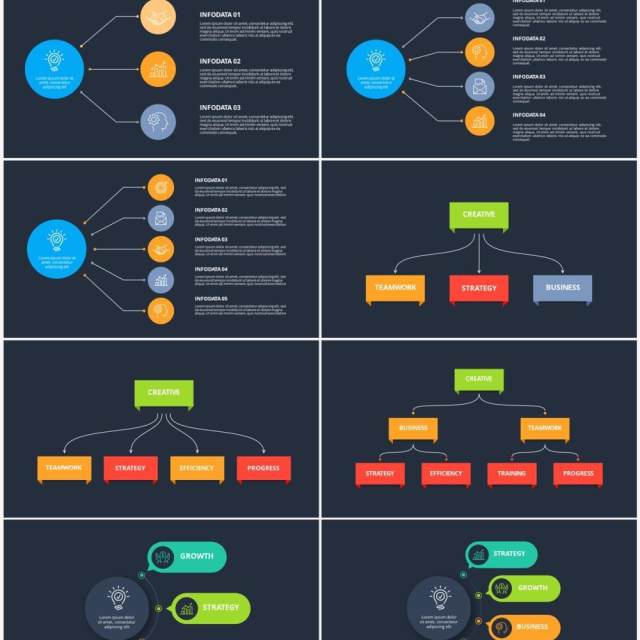 深色背景彩色流程图表关系结构图PPT素材Flow chart