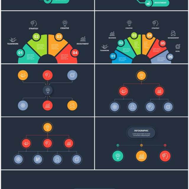 深色背景彩色流程图表关系结构图PPT素材Flow chart